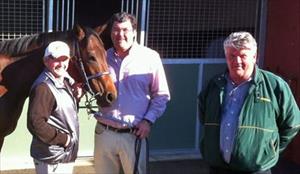 WINNING TEAM - John Hawkes, Eddie Rigg and Ron Sayers with their Exceed And Excel mare Eastward. She won at Moonee Valley and is now in foal to Frost Giant.